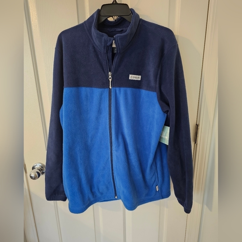 Magellan NWT Mens Full Zip Blue Color Block Fleece Jackets Size L